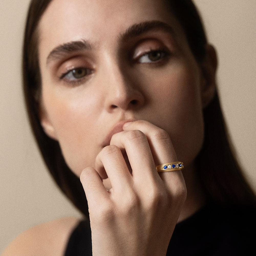 Alternating Stuyvesant ring in diamond and sapphire