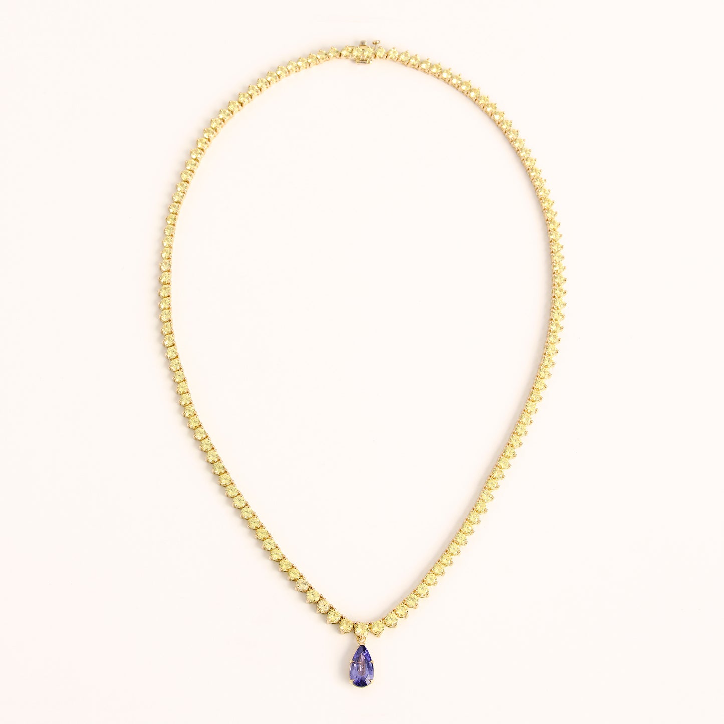 18K Yellow Sapphire Necklace with Purple Sapphire Drop