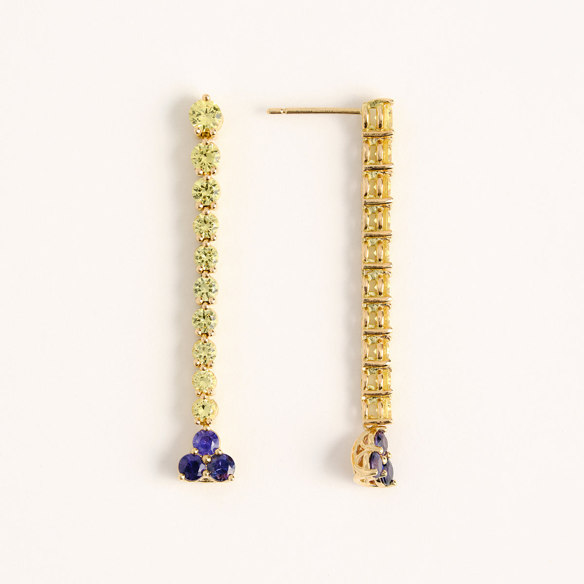 18K Yellow and Purple Sapphire Drop Earrings