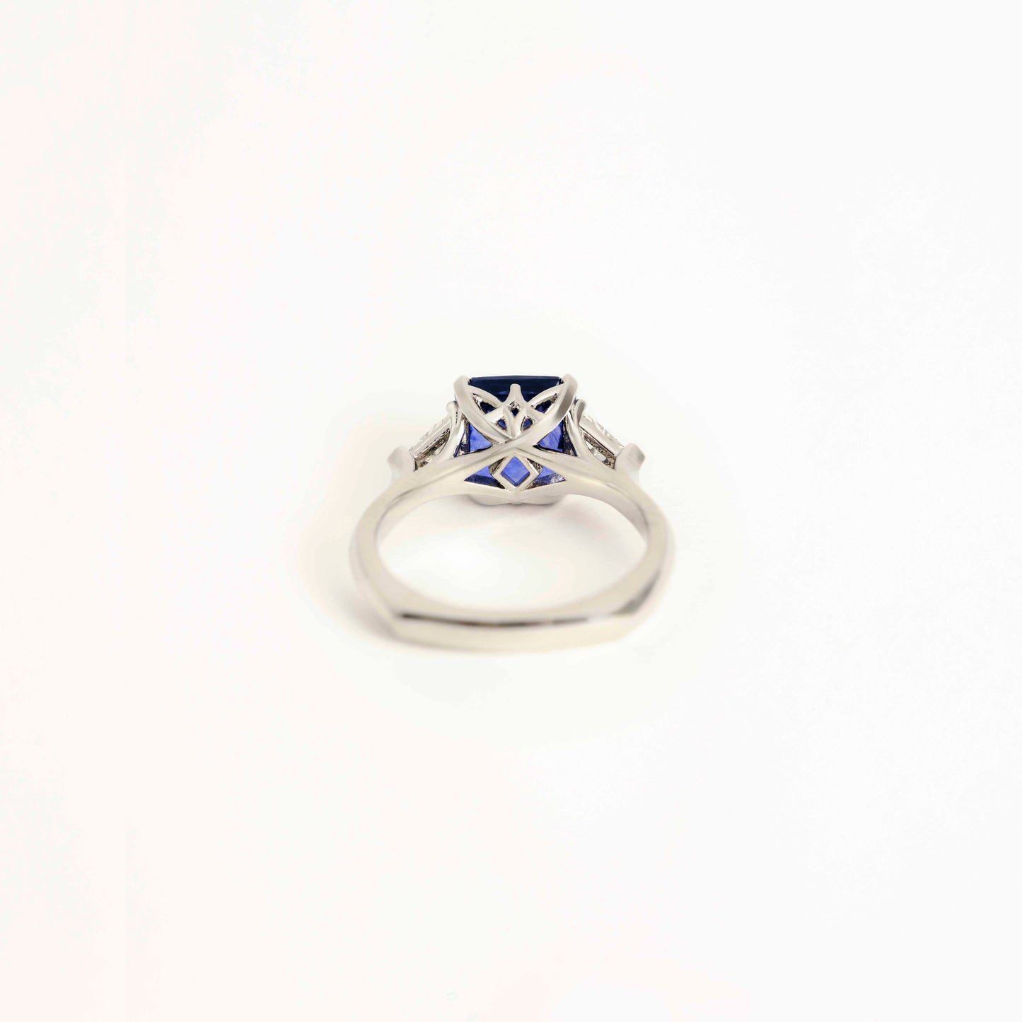 Octagonal Sapphire & Trapezoid Diamond Ring