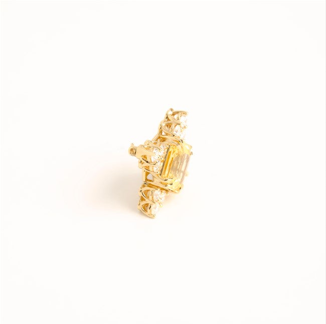 13.16 Carat Yellow Sapphire &Diamond Brooch