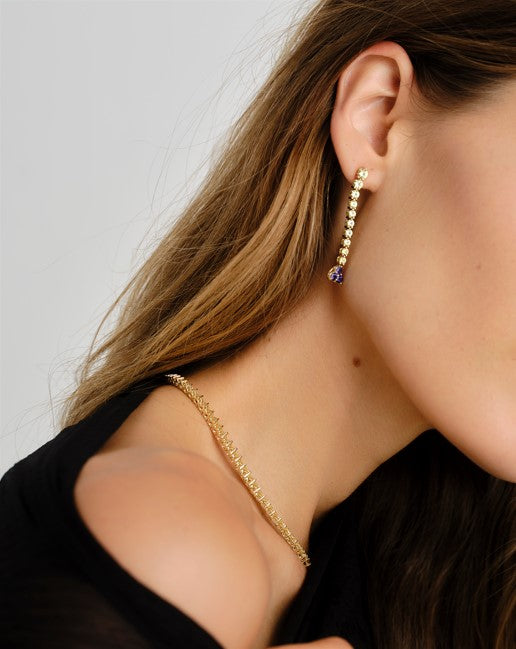 18K Yellow and Purple Sapphire Drop Earrings