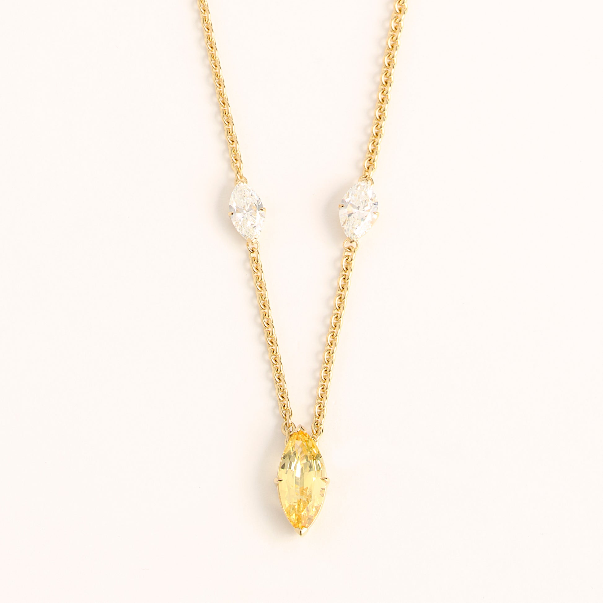 Image 1: 18k Yellow Gold Diamond Marquise Necklace