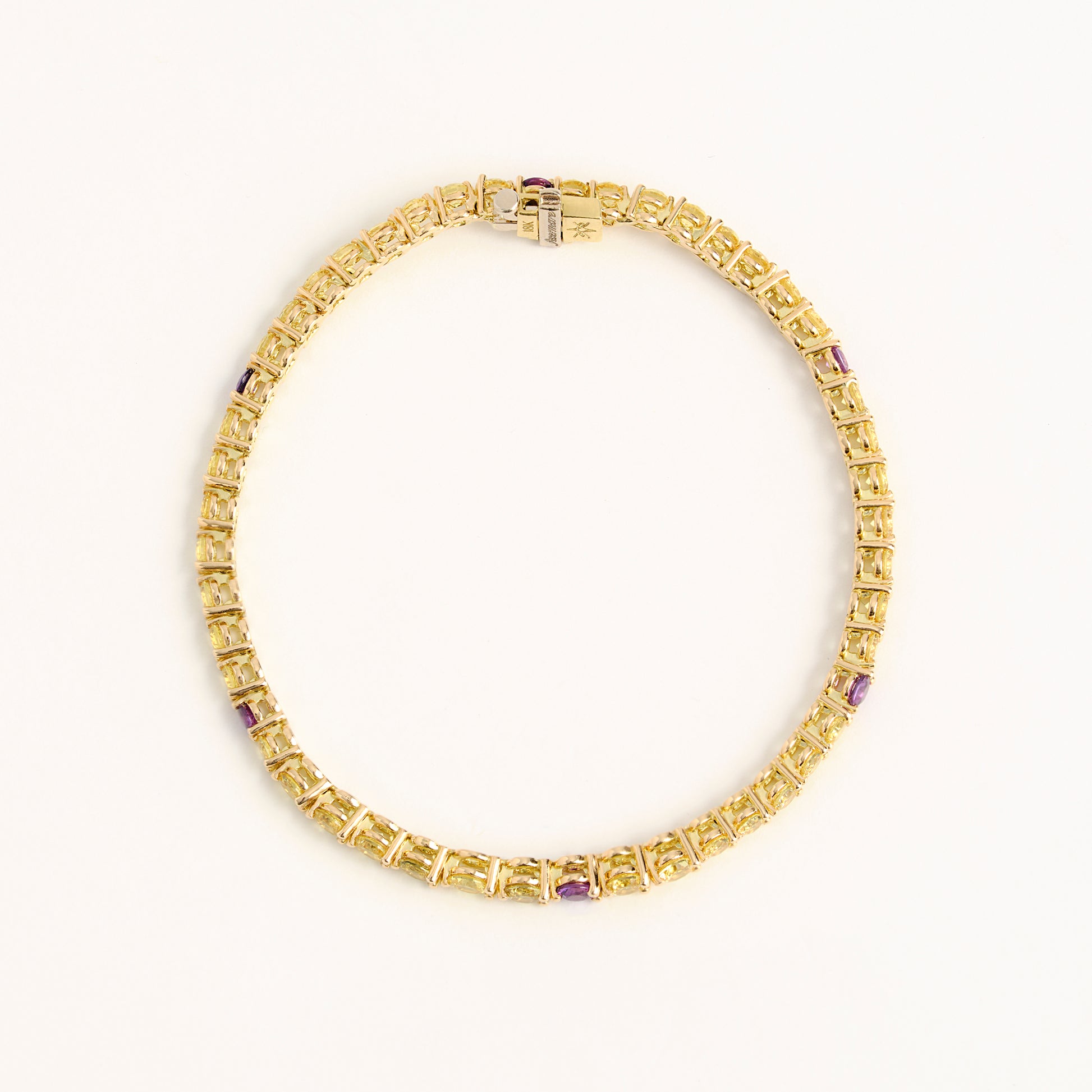 Image 7: 18K Yellow and Purple Sapphire Tennis Bracelet