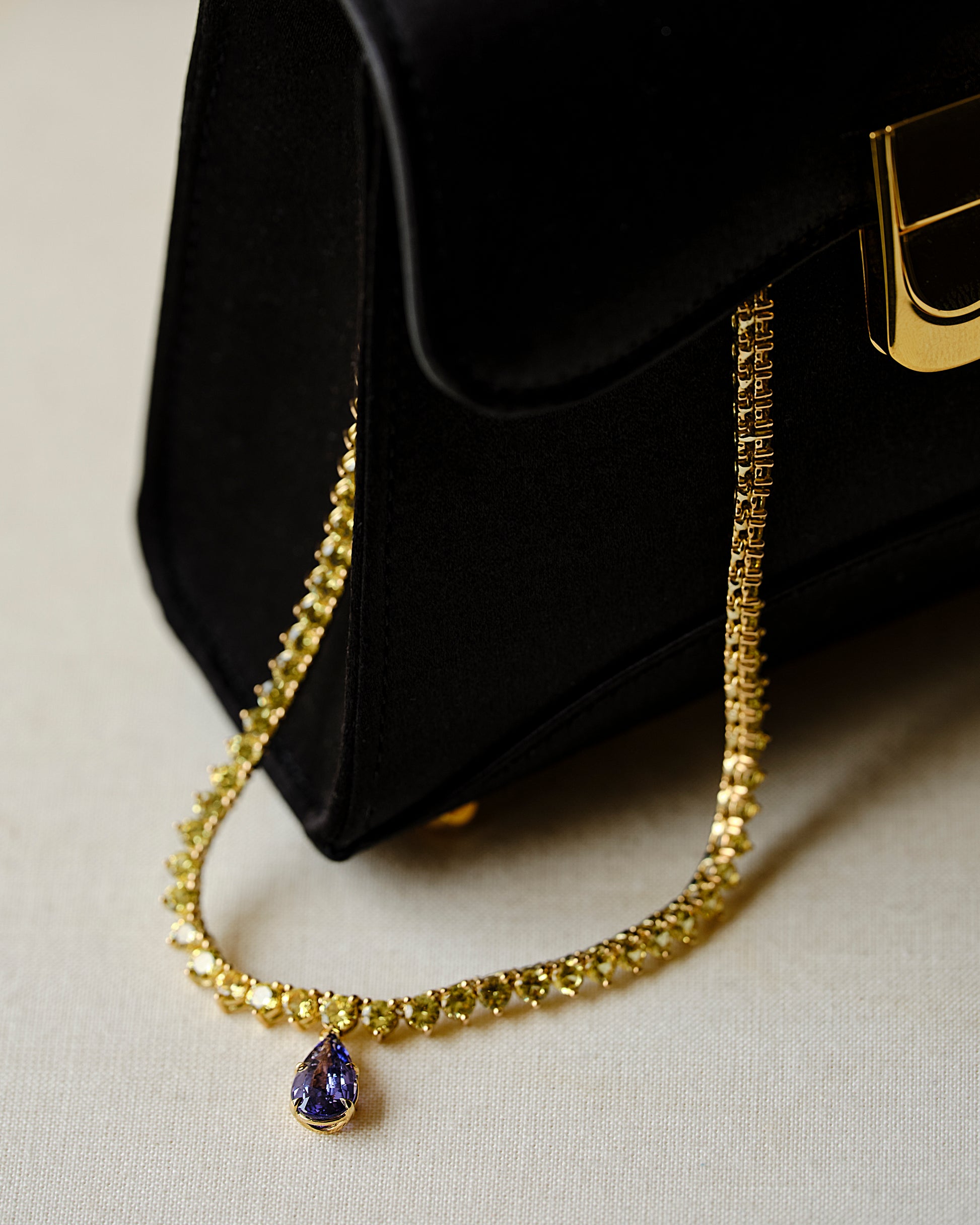 Image 6: 18K Yellow Sapphire Necklace with Purple Sapphire Drop