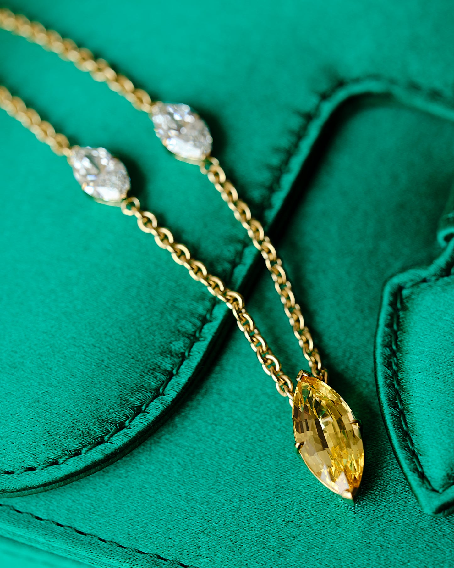 18K Yellow Sapphire and Diamond Marquise Necklace