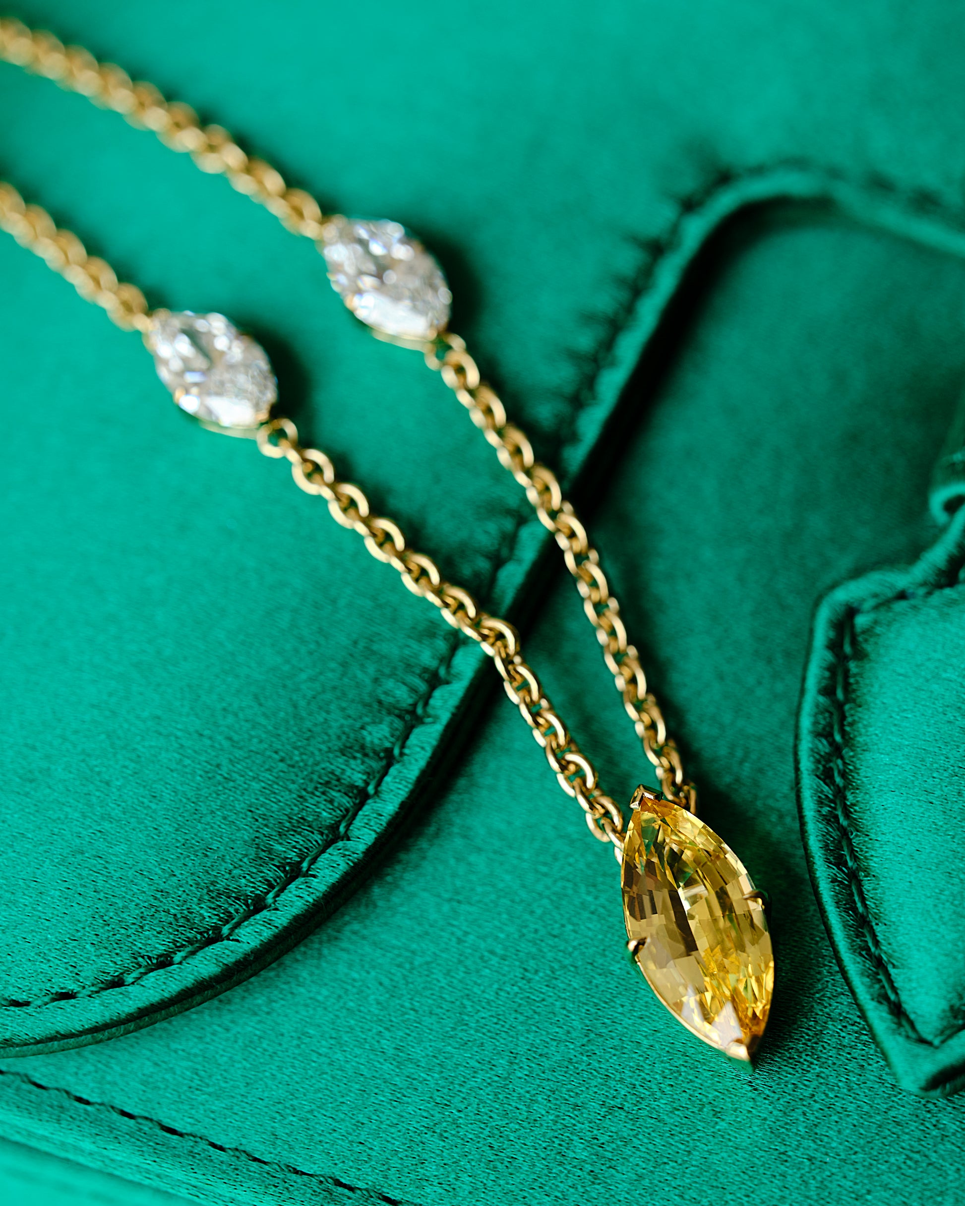 Image 6: 18K Yellow Sapphire and Diamond Marquise Necklace