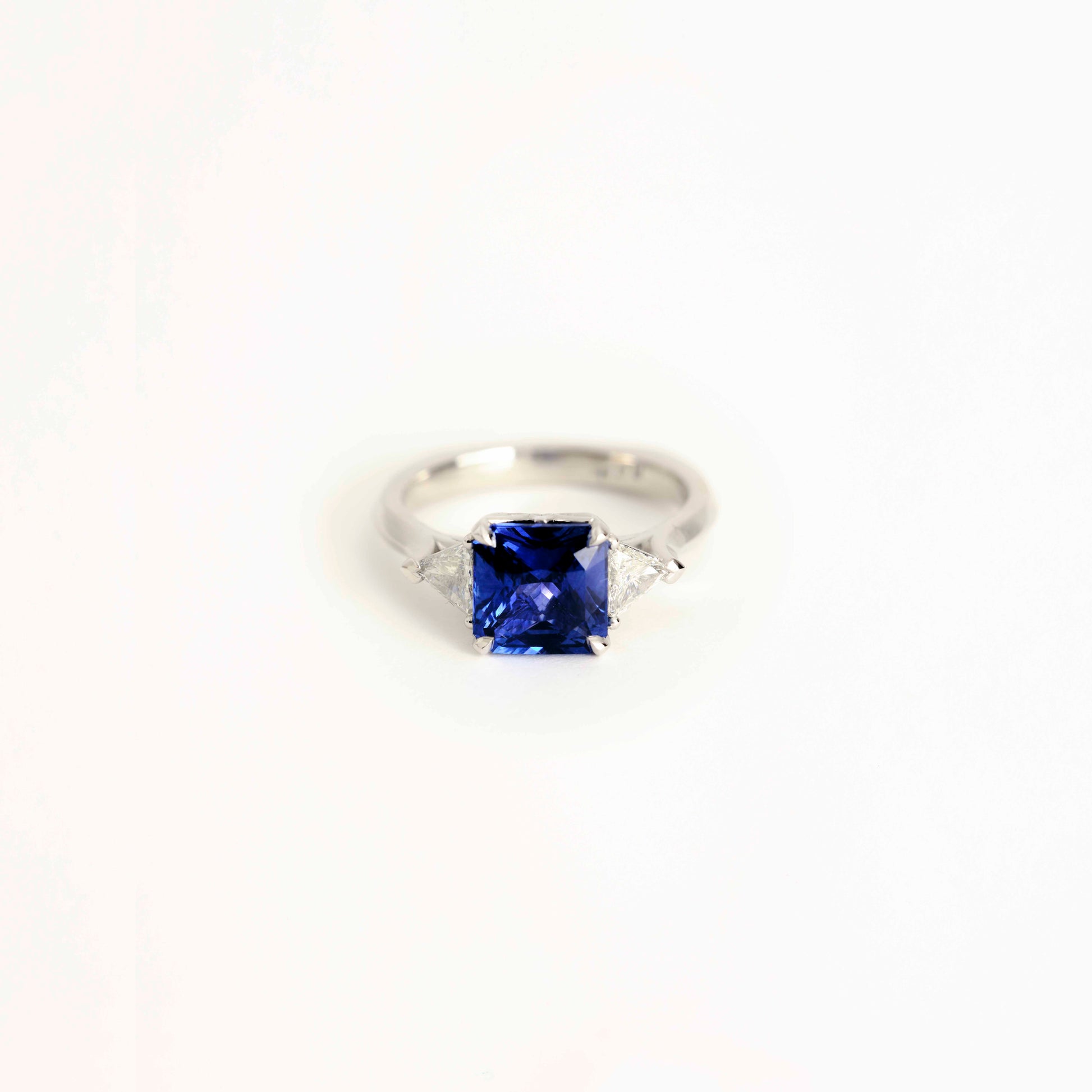 Image 1: Octagonal Sapphire & Trillion Diamond Ring