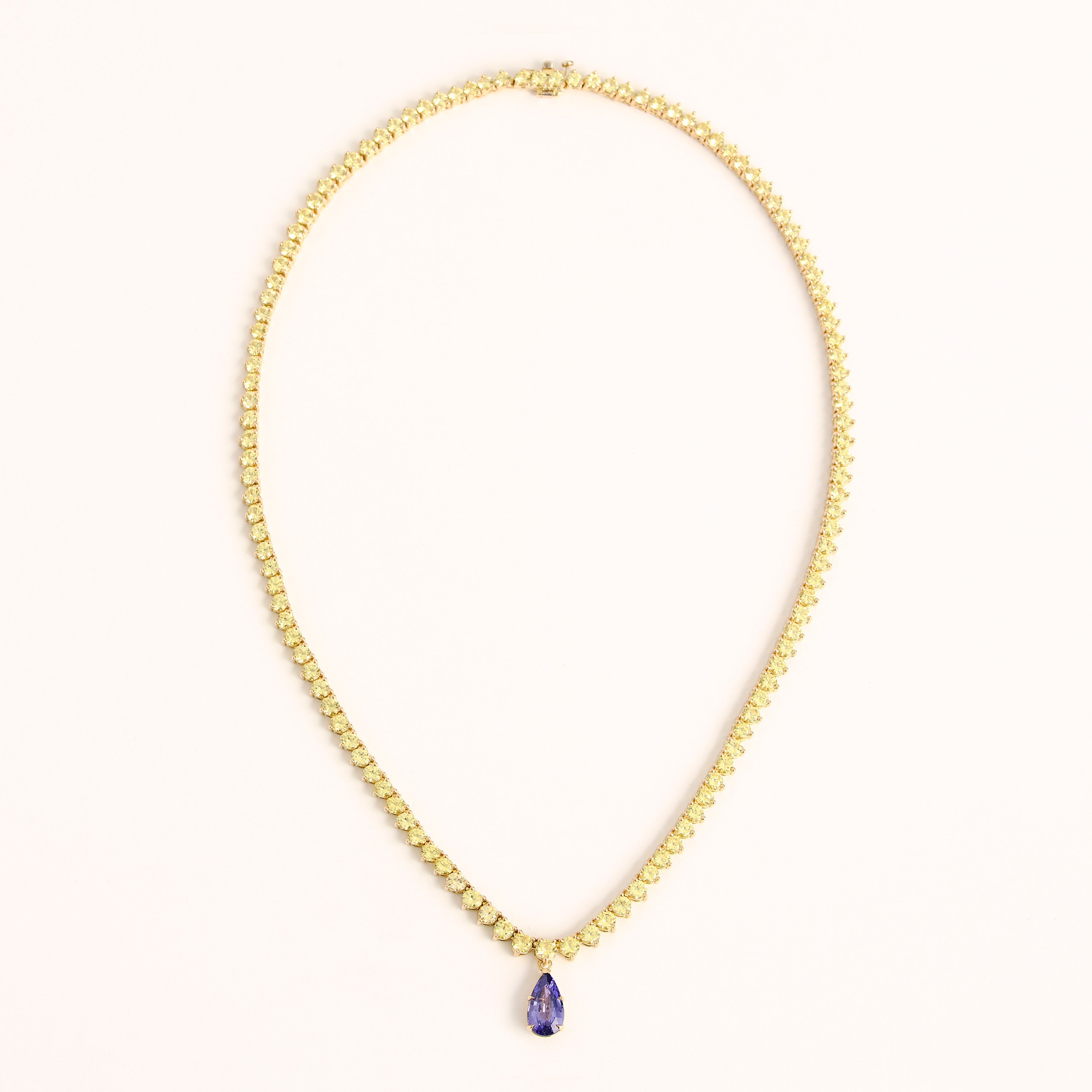 22 Carat Yellow Sapphire & Purple Sapphire Drop Necklace