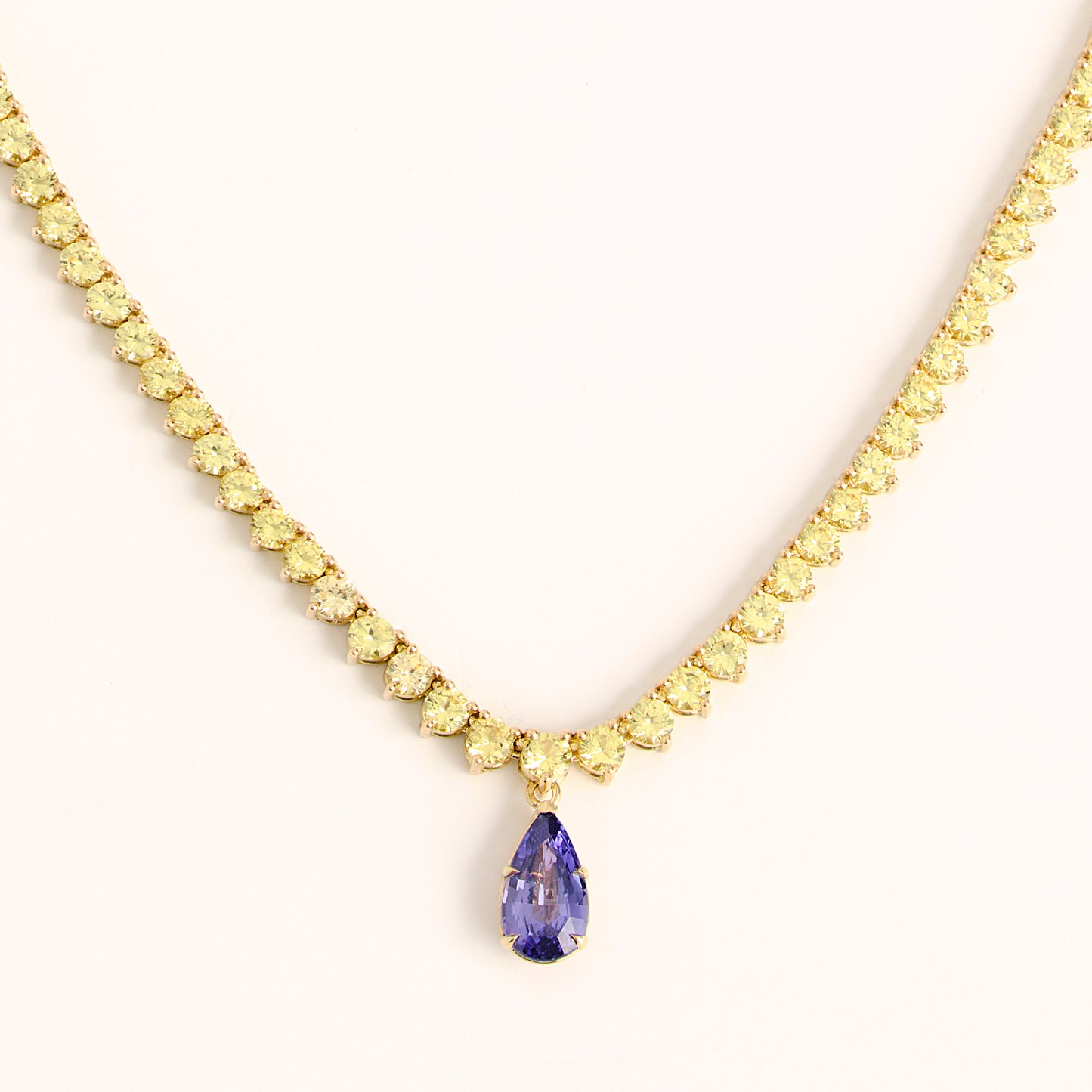 18K Yellow Sapphire Necklace with Purple Sapphire Drop