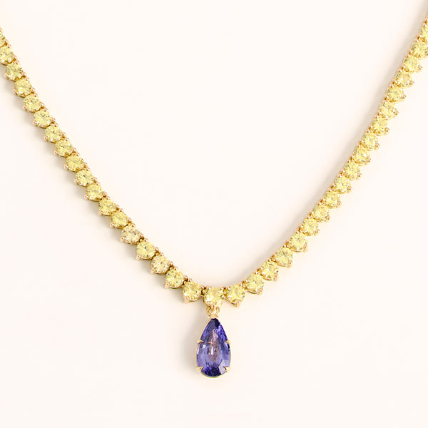 18K Yellow Sapphire Necklace with Purple Sapphire Drop