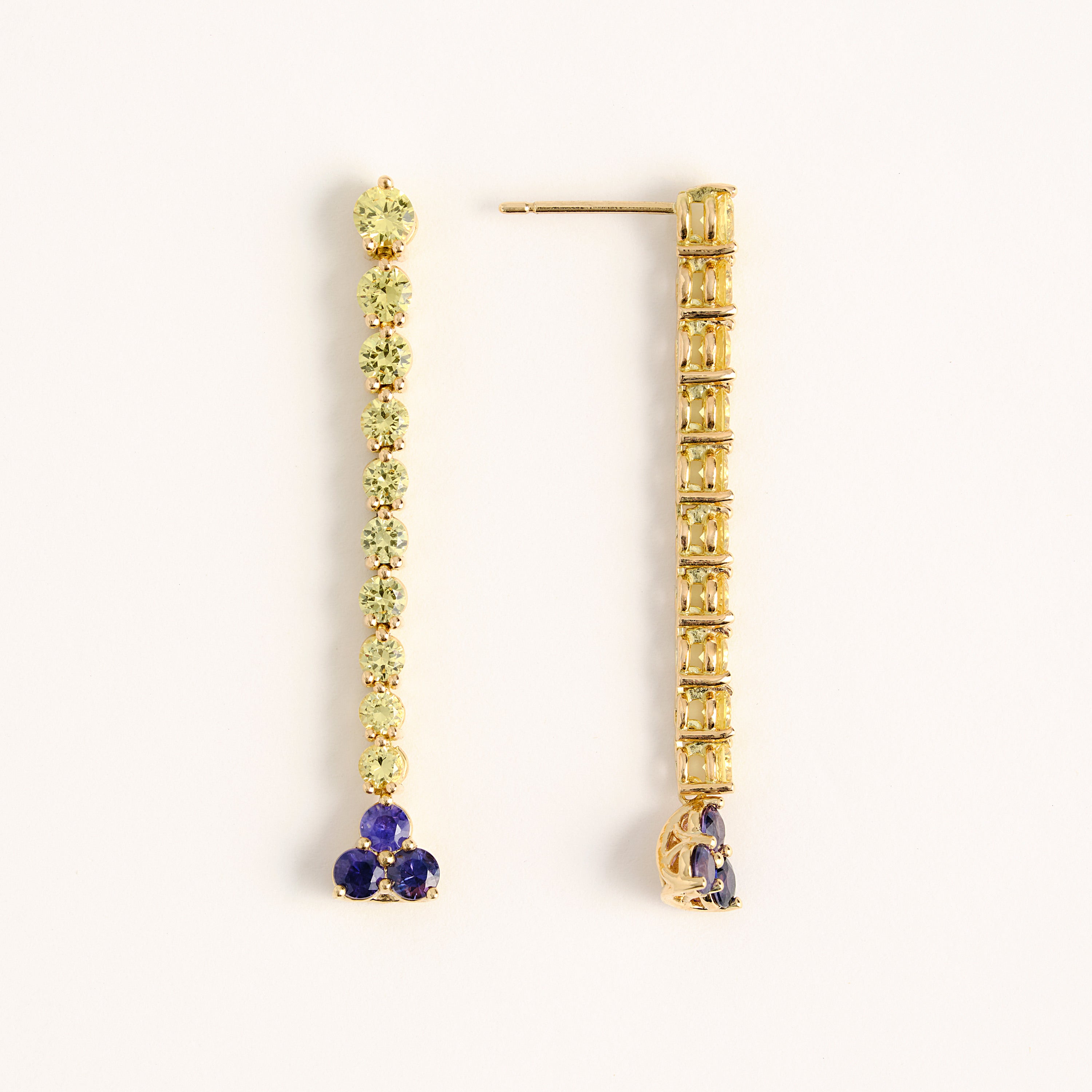 18K Yellow and Purple Sapphire Drop Earrings
