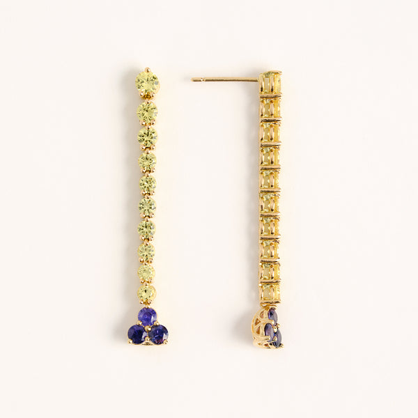 18K Yellow and Purple Sapphire Drop Earrings
