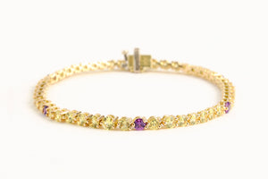 18K Yellow and Purple Sapphire Tennis Bracelet