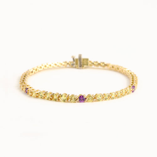 18K Yellow and Purple Sapphire Tennis Bracelet