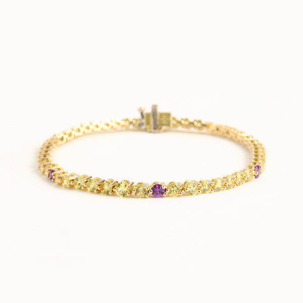 18K Yellow and Purple Sapphire Tennis Bracelet