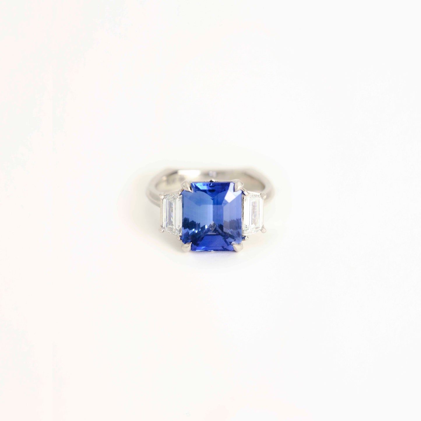 Octagonal Sapphire & Trapezoid Diamond Ring