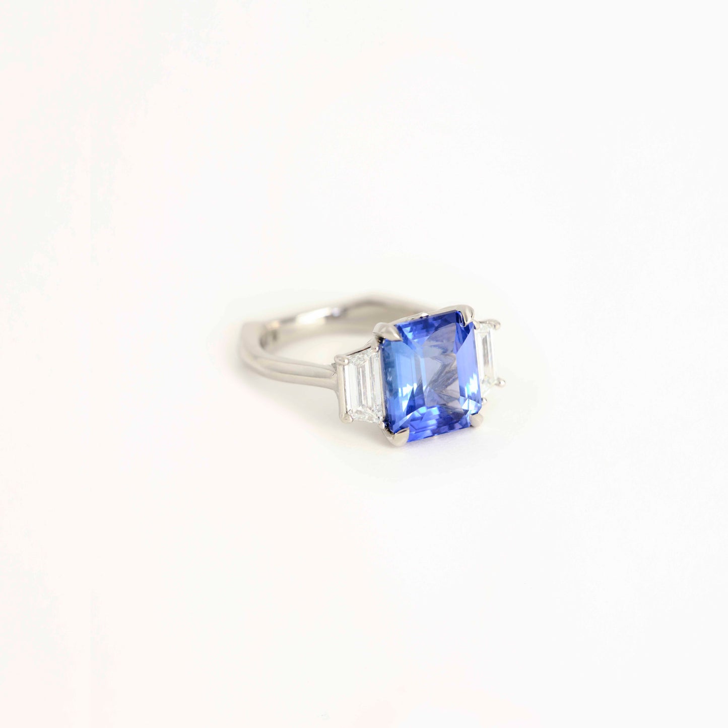Octagonal Sapphire & Trapezoid Diamond Ring