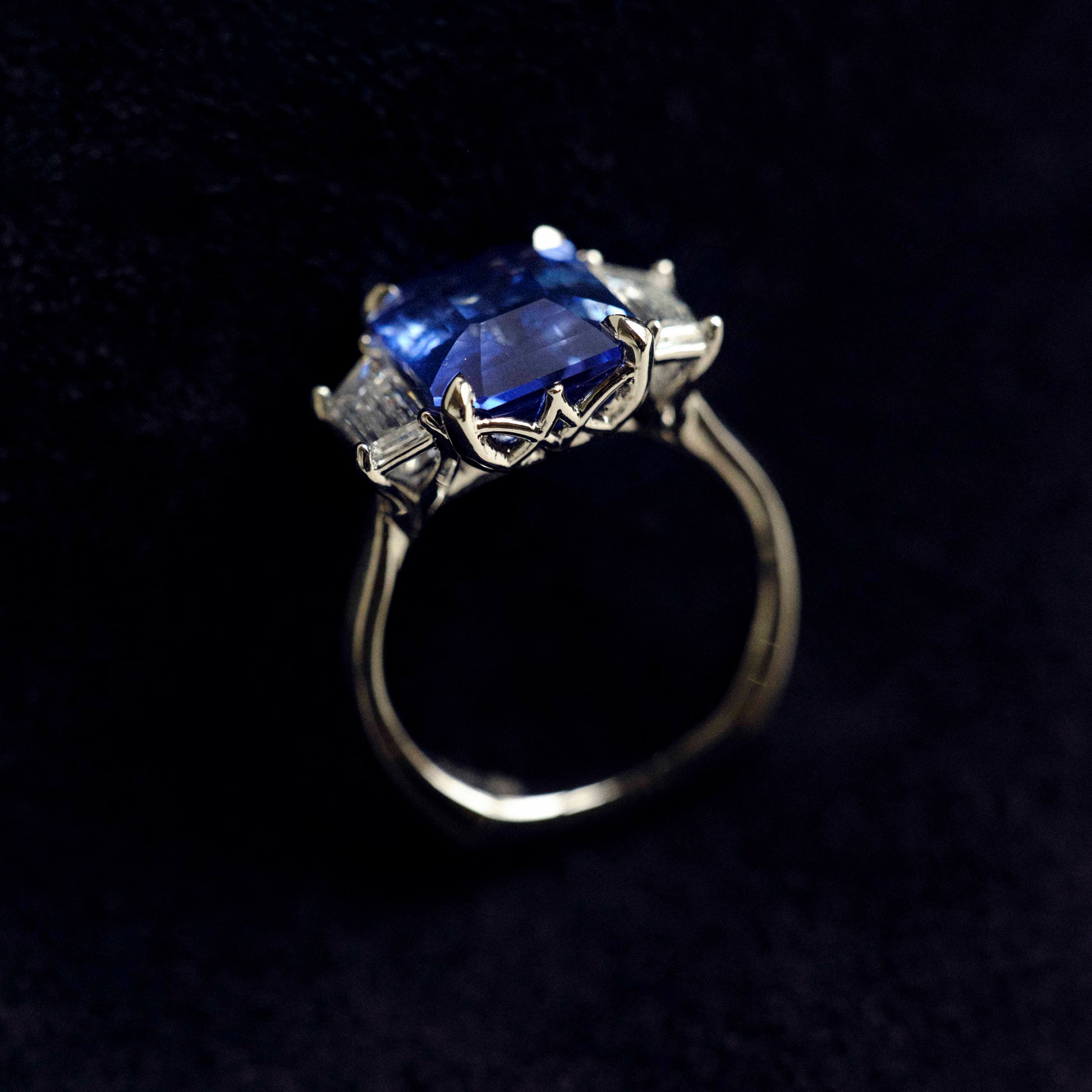 Image 4: Octagonal Sapphire & Trapezoid Diamond Ring