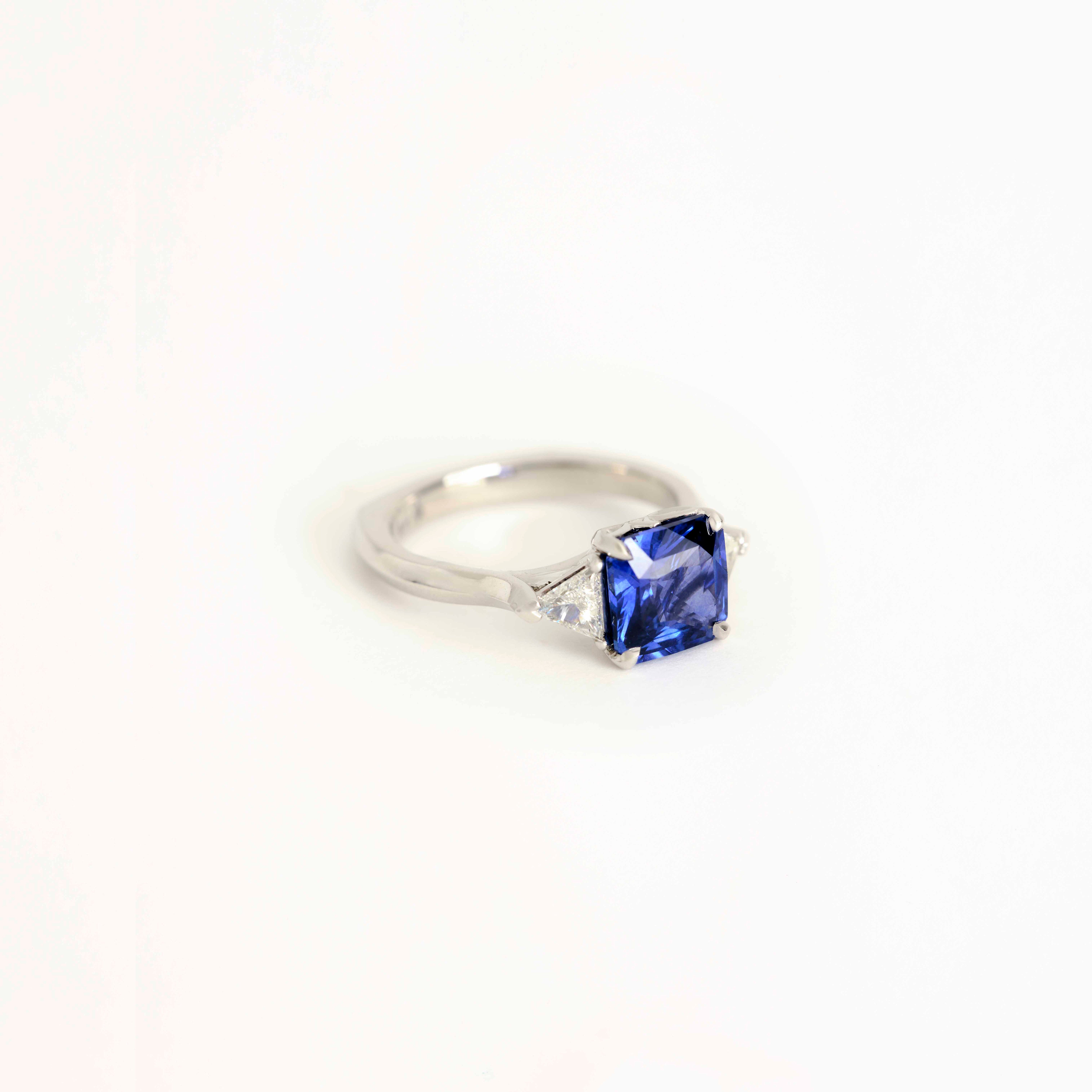 Octagonal Sapphire & Trillion Diamond Ring