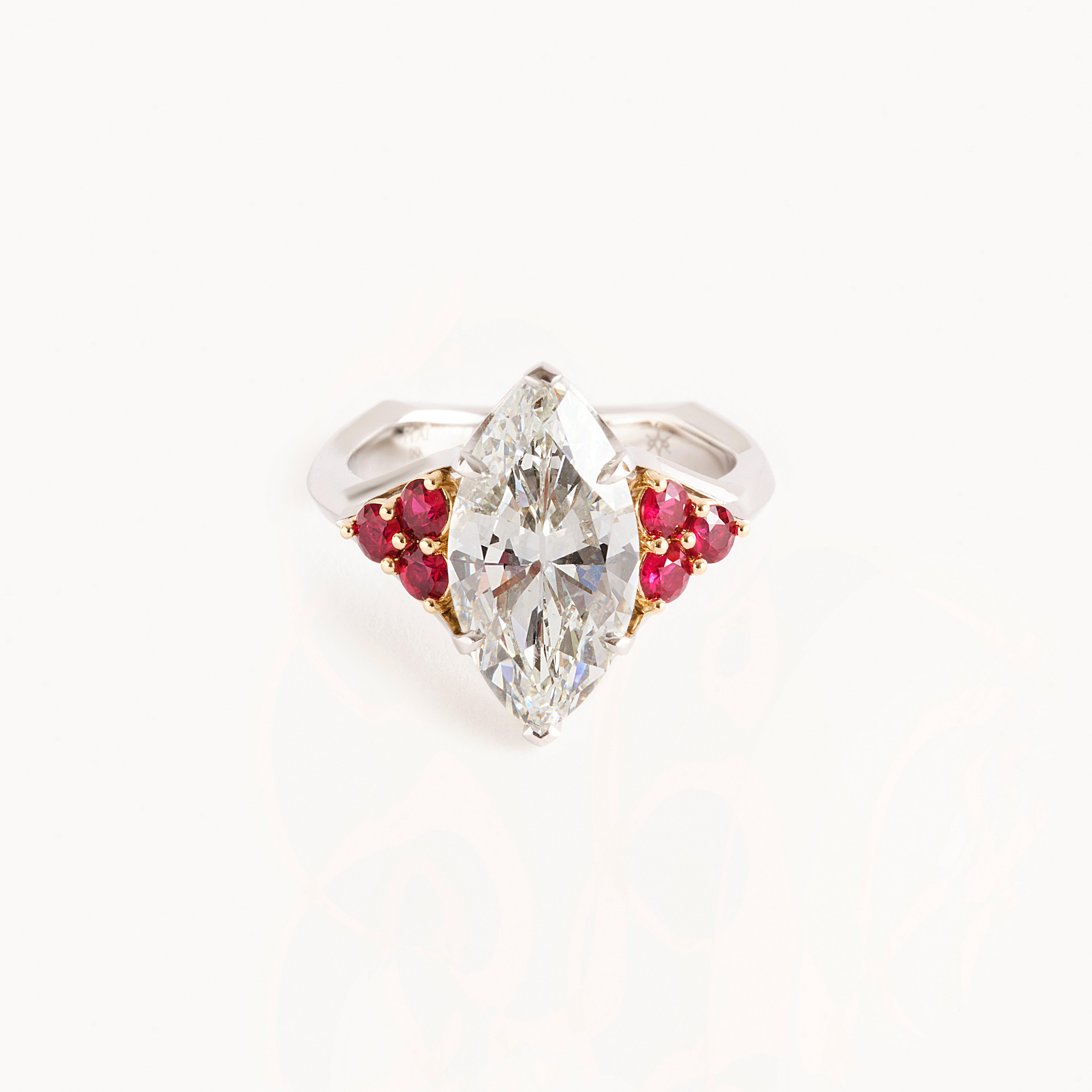 4.09 Carat Marquise Diamond & Ruby Ring