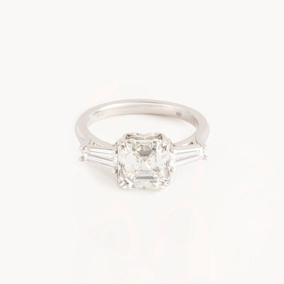 Three Stone 3.01 Carat Square Emerald Cut Diamond Ring