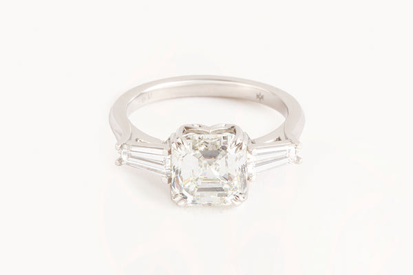 Three Stone 3.01 Carat Square Emerald Cut Diamond Ring