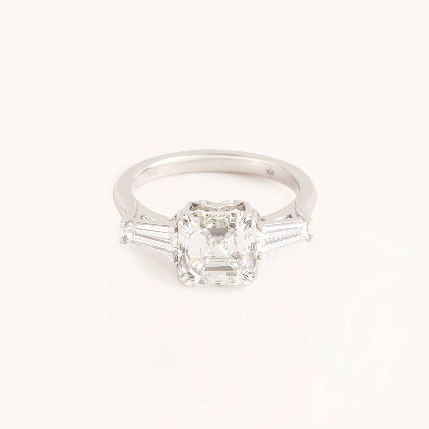 Three Stone 3.01 Carat Square Emerald Cut Diamond Ring