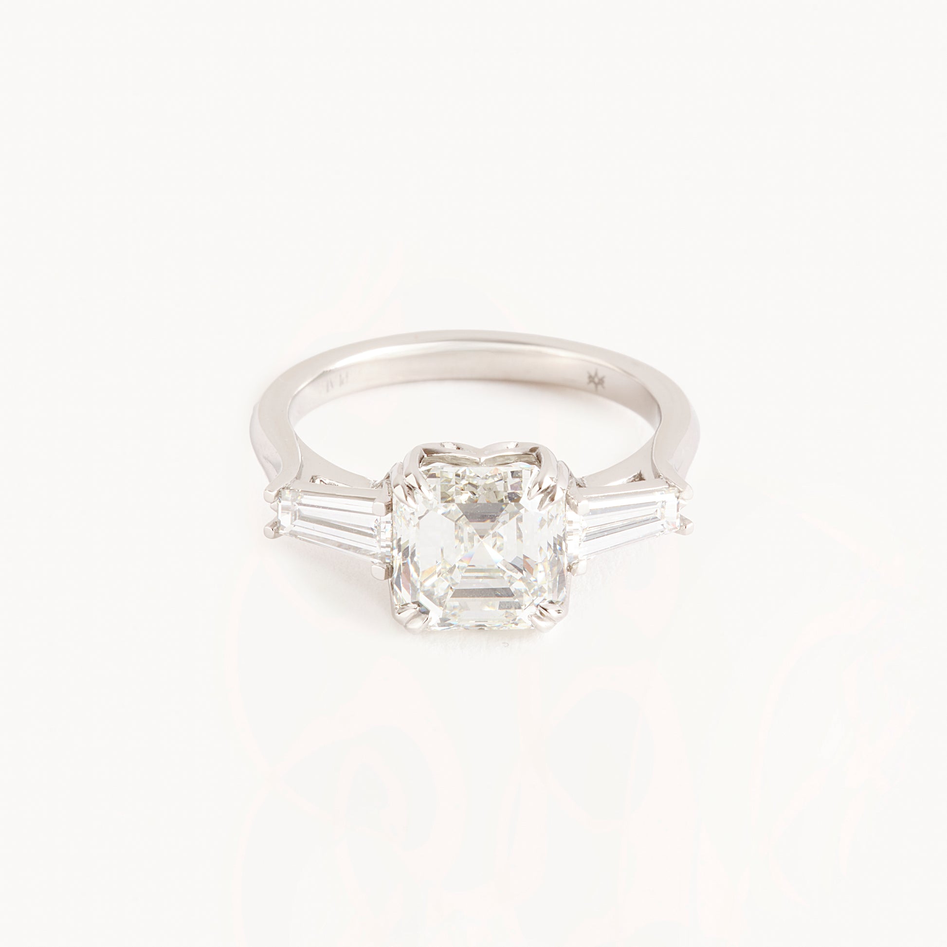 Image 1: Three Stone 3.01 Carat Square Emerald Cut Diamond Ring