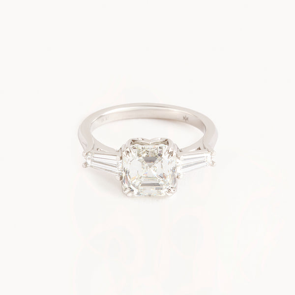 Three Stone 3.01 Carat Square Emerald Cut Diamond Ring