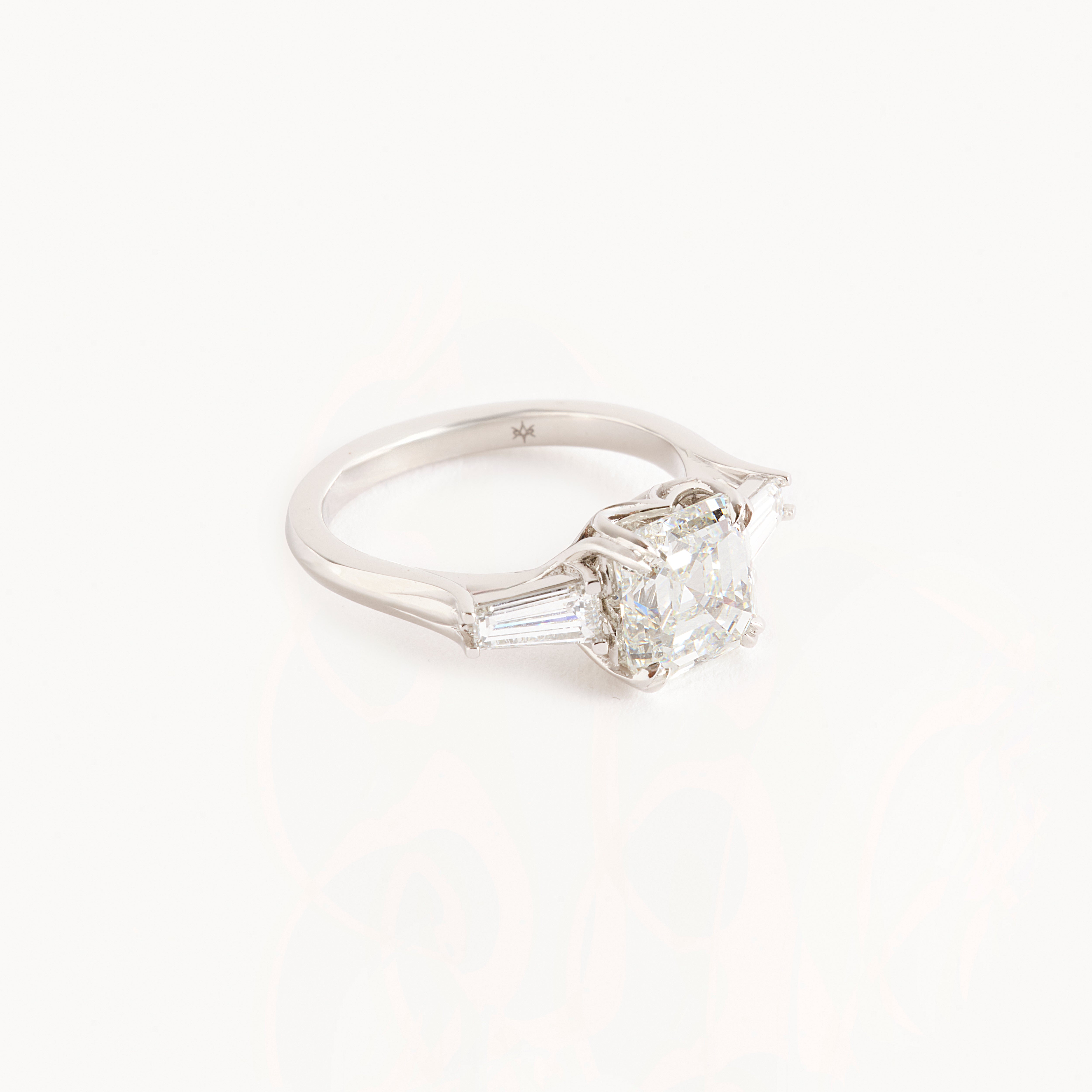 Three Stone 3.01 Carat Square Emerald Cut Diamond Ring